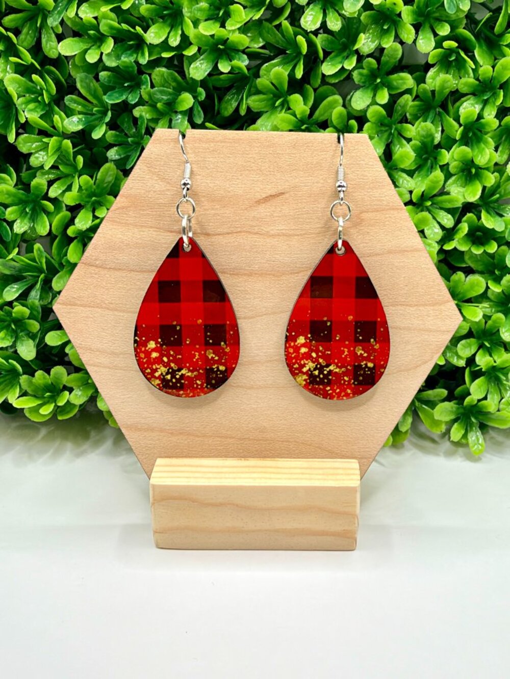 Buffalo Plaid Sublimated Teardrop Earrings